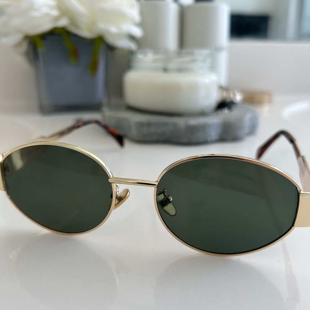 Celine Gold and Black Oval Sunglasses